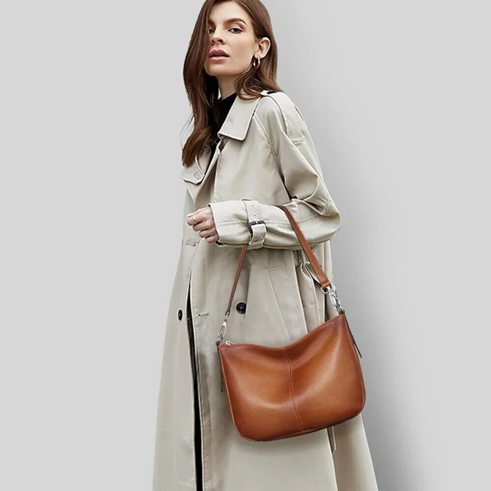 Women's Leather Crossbody Hobo Bag Lightweight with Adjustable Straps